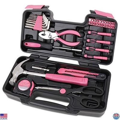 Apollo Tools 39-Piece Pink Ribbon Tool Set - Essential Tools for DIY & Repairs
