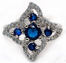 1CT Treated Blue Sapphire  Topaz 925 Solid Sterling Silver Ring Sz 6,7,8 MK4