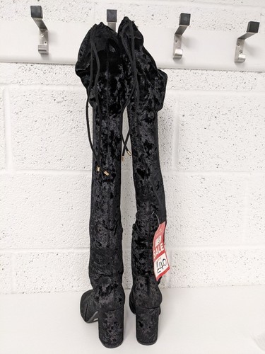 River Island Velvet Thigh High Boots Black UK 3 - New - Picture 3 of 9