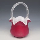 Vtg 1984 FENTON Connoisseur Red Satin Plated Swirl Rib Optic 9.75” Basket LE#28