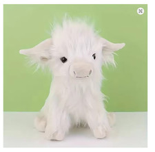 30cm Simulation Kyloe Cream Highland Cow Animal Plush Doll - White