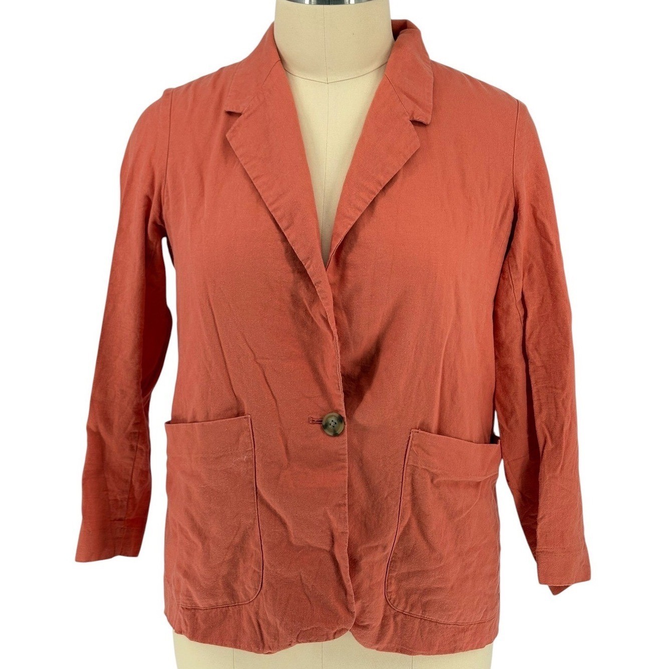 A New Day Blazer Orange Linen Blend Single Button Patch Pockets XL