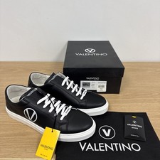 NEW Valentino Petra Italian Leather Sneaker Black Cream Men's Size 12