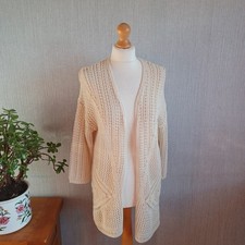 M S Cream Crochet Knit Cardigan Fits 12 14 Chunky Knit Open Front Longline Boho