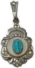 Colgante Medalla Virgen María De Colección THDA Plata Esterlina Esmalte Azul Marcasita MOP 1"