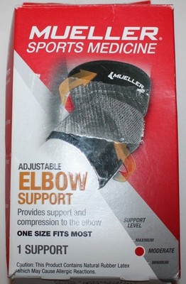 Mueller Elbow Support Adjustable One Size Fits Most Compression Sleeve Black NEW