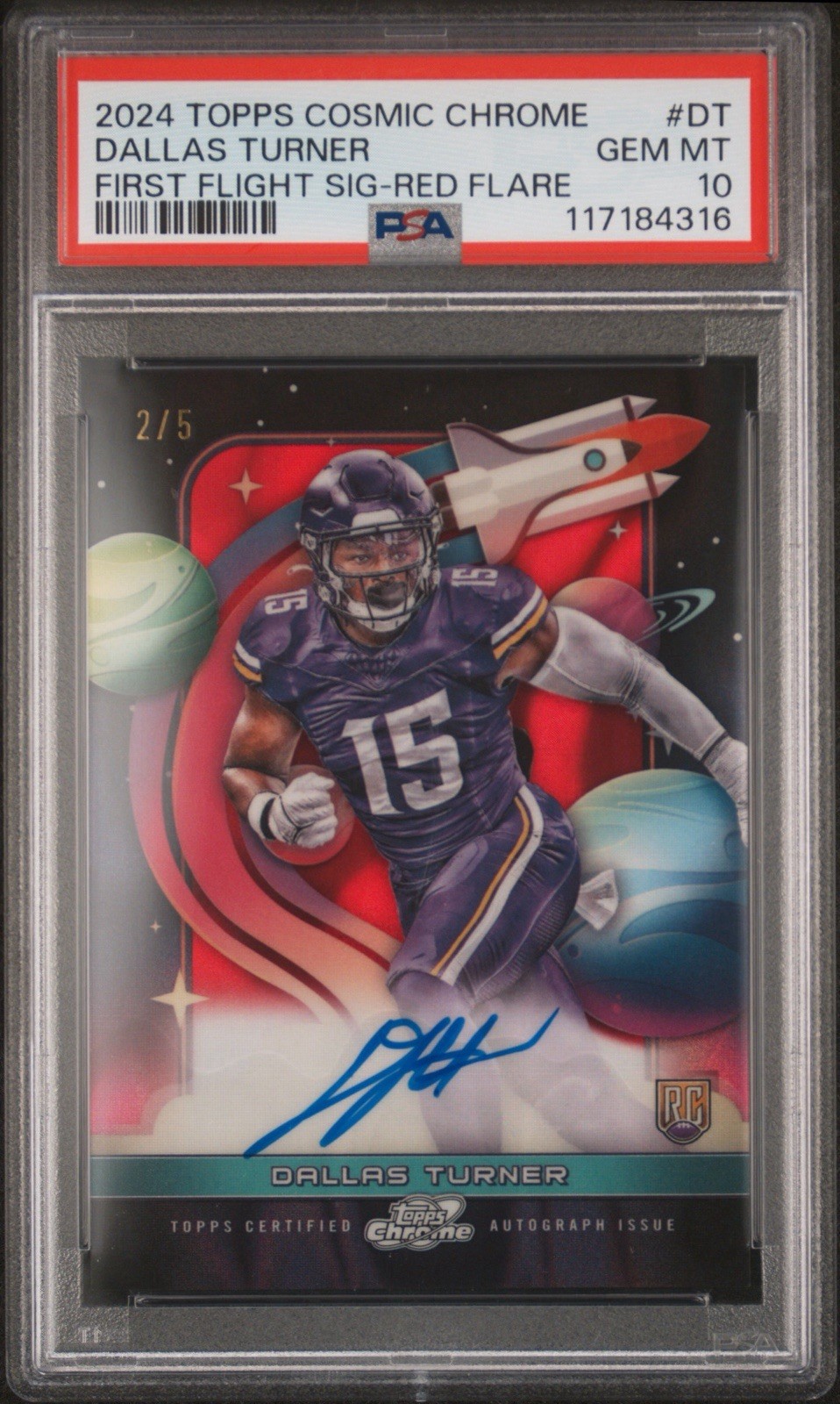 Dallas Turner Topps Cosmic Chrome First Flight Signatures #DT Red Flare
