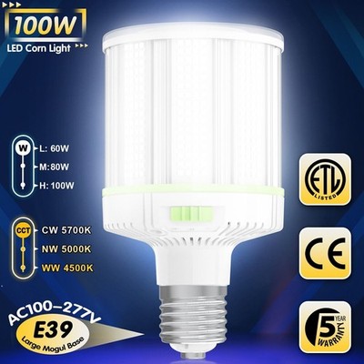100W LED Corn Light Bulb Warehouse Shop High Bay Lamp E39 Base,4500K/5000K/5700K