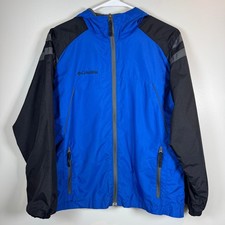 Columbia Kids L 14/16 Blue Black Windbreaker Jacket Hooded Full Zip Mesh