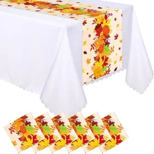 6 Pcs Fall Table Runner 14 X 108 Inch Plastic Pumpkin Maple Leaves Table Runner 