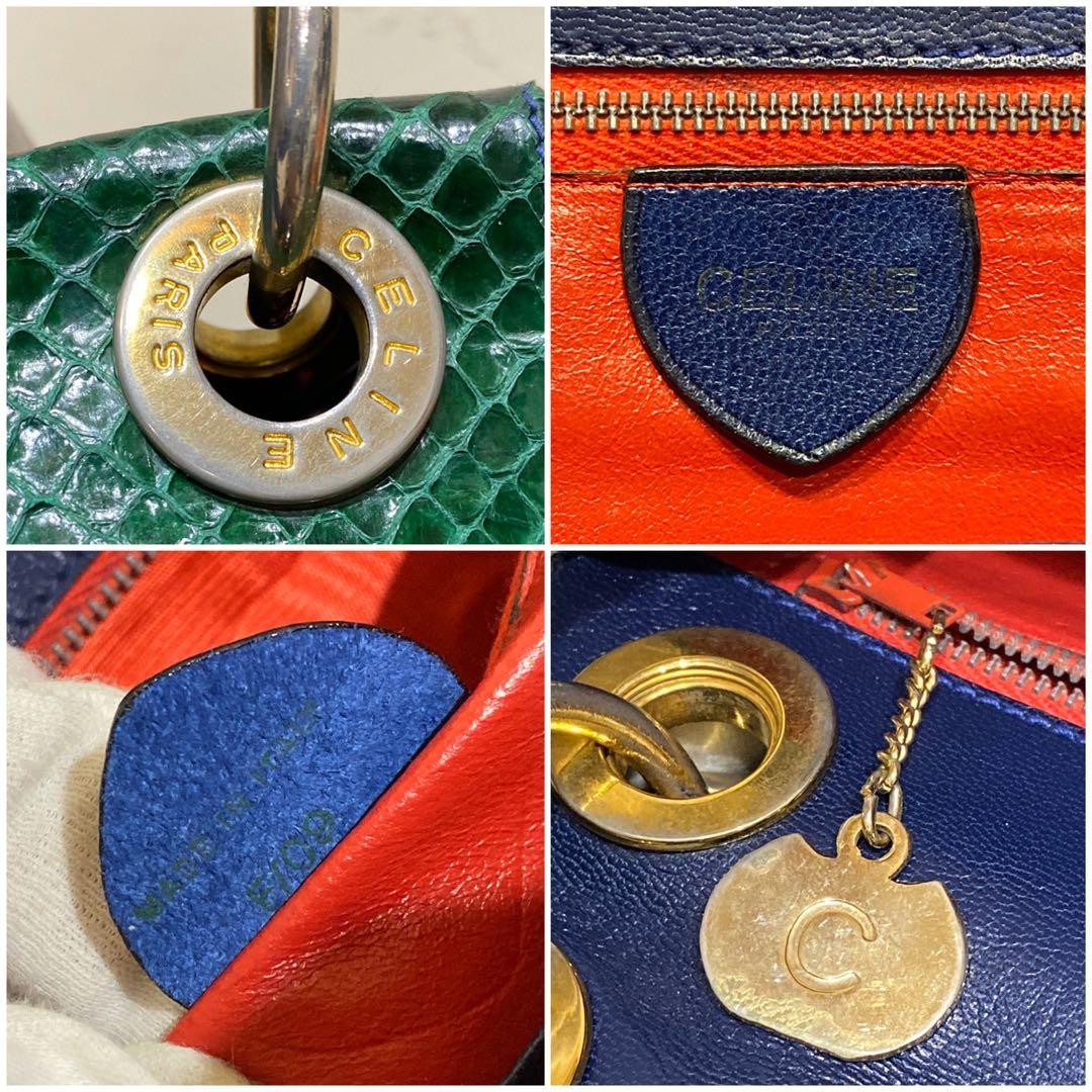 CELINE Vintage Python Leather Shoulder Bag Green/… - image 9