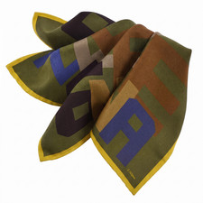 NWOT Z Zegna Green Blue  Yellow Logo Silk Pocket Square Italy 13" missing label