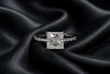 Princess Cut Half Eternity Moissanite Engagement Wedding Ring White Gold Plated