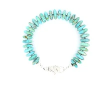 Large 10mm Kingman Turquoise Bracelet, Blue Green Rondelle Beaded Gemstone