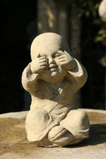 Shaolin Mönch Buddha nichts sehen Steinfigur frostfester Steinguss 