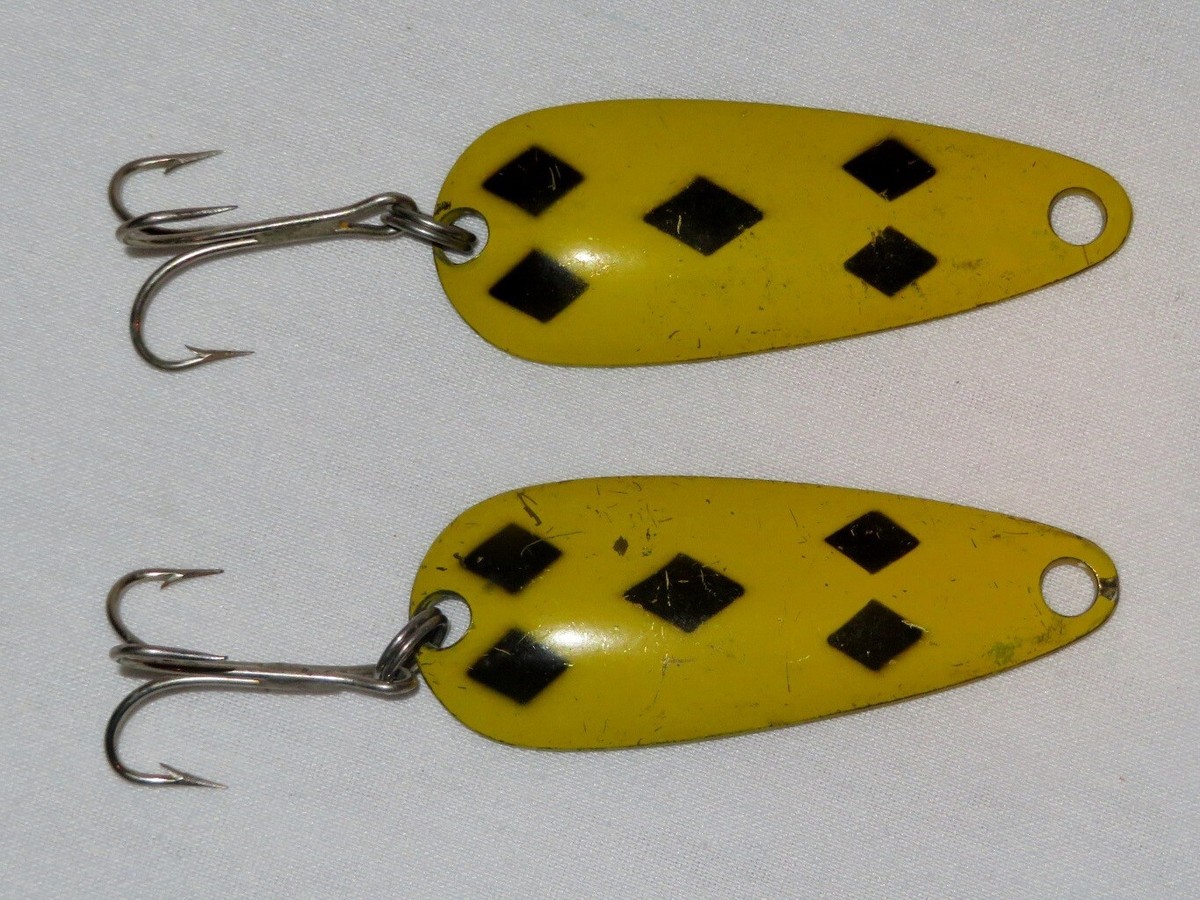 black diamond fishing lures Lot of 2 ~ Len Thompson No 0 Yellow With Black Diamond Spoon Fishing Lure -  NICE
