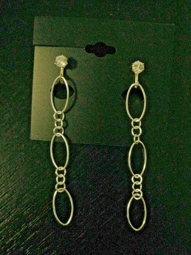 Not Pierced Silver Clip-on Earrings Crystal long Drop Dangle non-pierced ear new - Picture 4 of 4