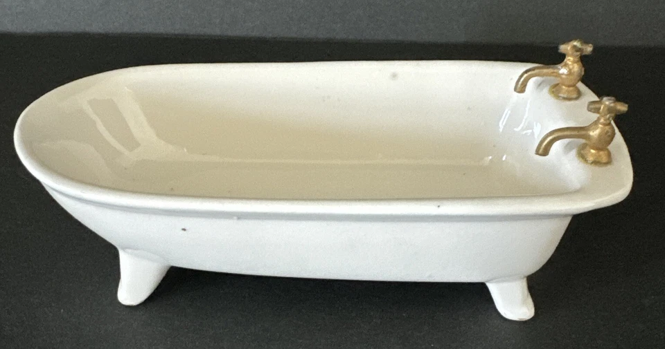 Shackman Dollhouse Bathroom Set 1:12 Scale Porcelain Bathtub Toilet Sink Unique - Image 4 of 4