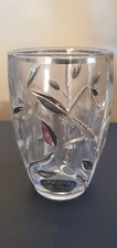 BELLA LUX Heavy Glass Toothbrush/Makeup Brush Holder Silver Leaves Design
