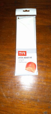 TYR Latex Adult Swim Swimmer's Cap White Solid Latex Fit New Sealed Ages 16+