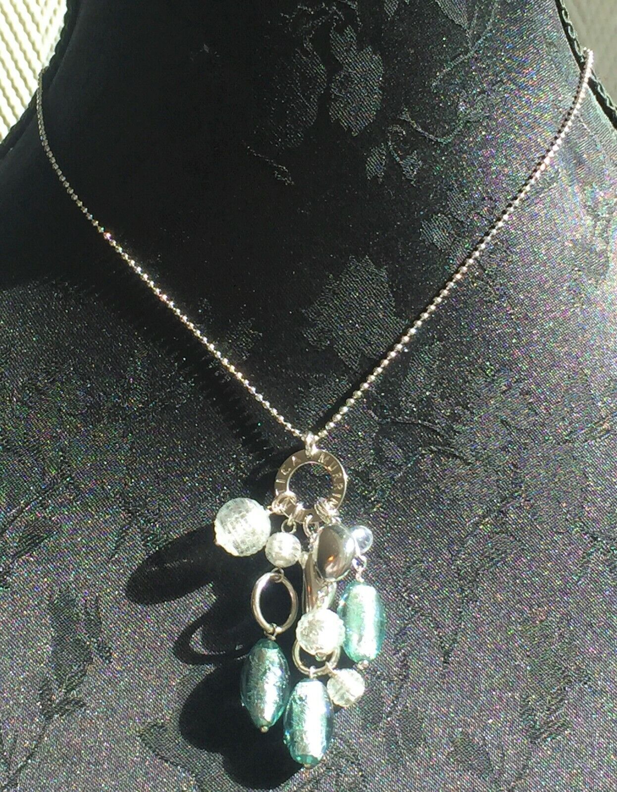 Collier ANTICA MURRINA VENEZIA perles en verre. Glass beads necklace Silver blue