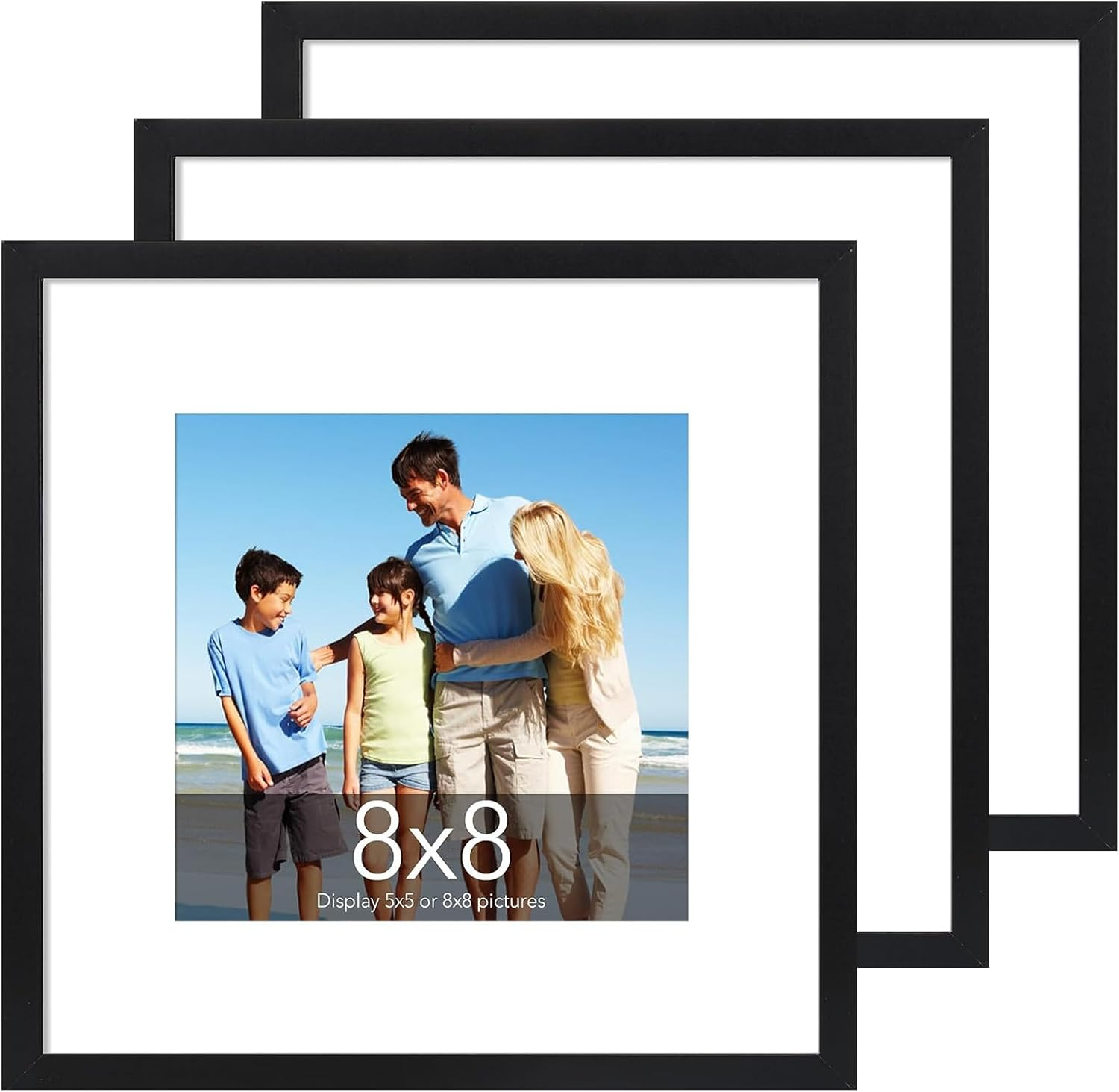 8X8 Picture Frames, 3 Pack, Square Tabletop or Wall Mounting-image