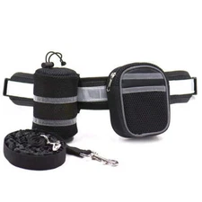 NNEDSZ Black Reflective Pet Waist Bag with Hands-Free Leash for Night Safety - A