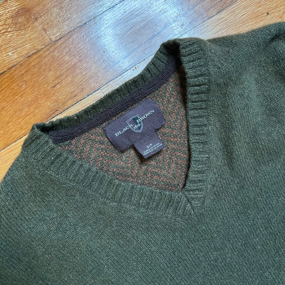 Suéter de lana con cuello en V negro marrón 1826 para hombre talla pequeña - verde 38 pulgadas pecho Foto 3 de 4