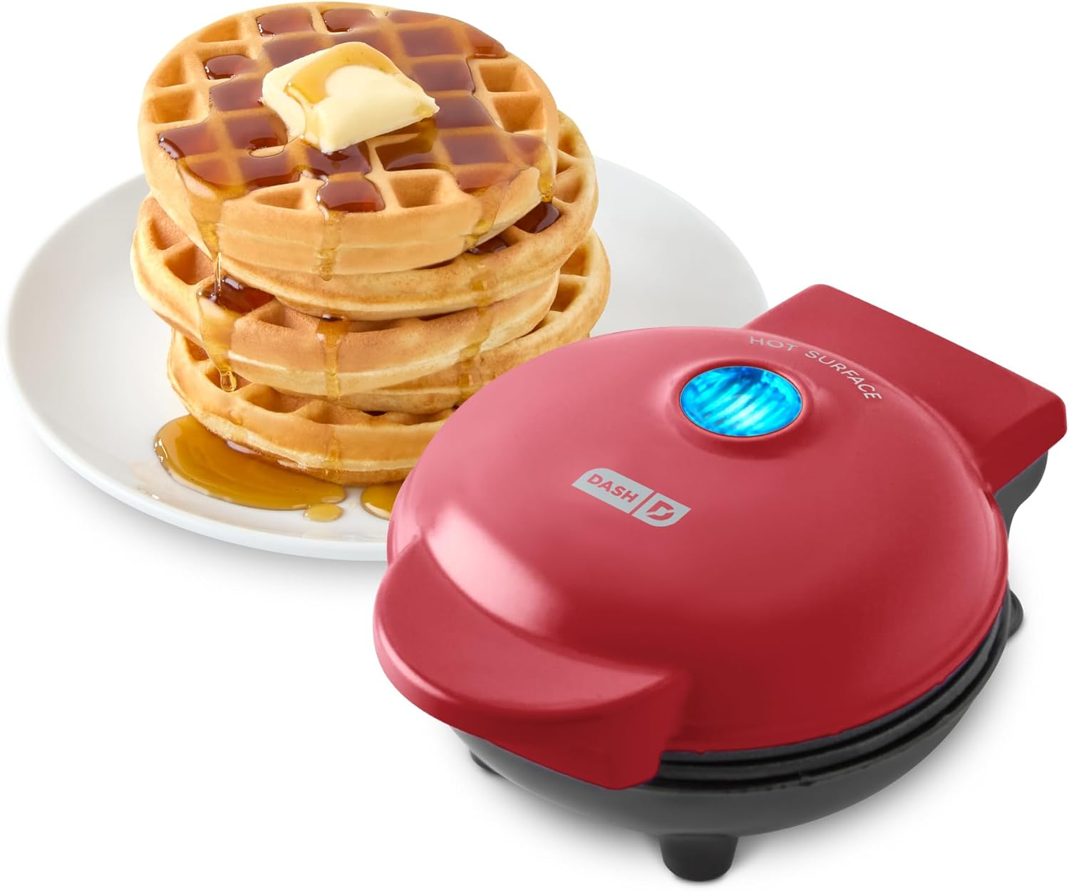 Mini Waffle Maker,  Nonstick Waffle Iron with Quick Heat-Up, 4” Waffle Mold, Red-image