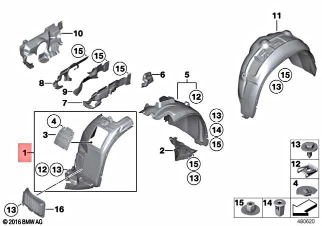 BMW OEM 13-15 X1-Front Fender Liner Splash Shield Right  