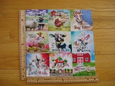 Funny Farm Humor Sheep Cows Goat Chicks   Cotton Quilt Fabric Panel Blocks (9)