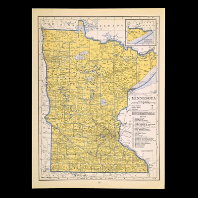 ca1939 MINNESOTA Railroad Map Depot Towns MStP&SSM RR Historic Original Atlas