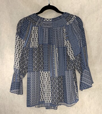 Nanette Lepore Blue Patchwork Cute Blouse, Size Small