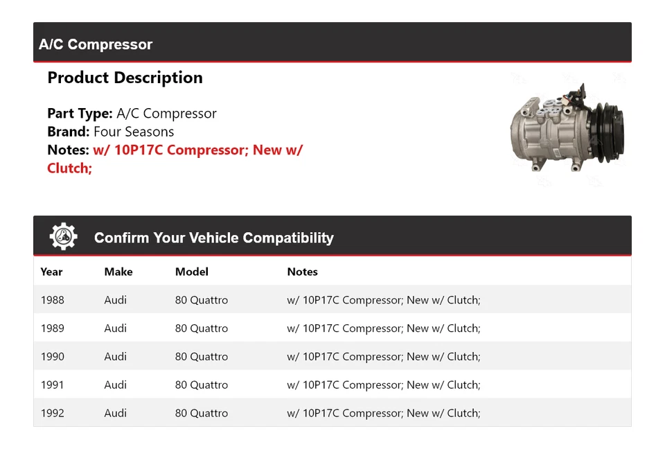 Compresor de aire acondicionado para Audi 80 Quattro 1988-1992 4 estaciones 1989 1990 1991 Foto 2 de 4