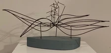 Vintage Abstract Wire Wood Sculpture Mid Century Modern MCM Metal Art 60s 70s