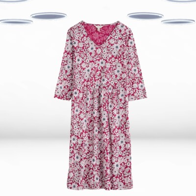 Ex Seasalt Women's 3/4 Sleeve Organic Cotton Jersey Dress in Red Floral