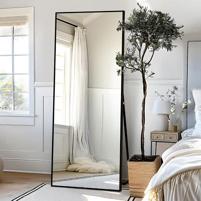 64'' x 24'' Full Length Floor Mirror with Aluminum Frame - Black Free Standing Des
