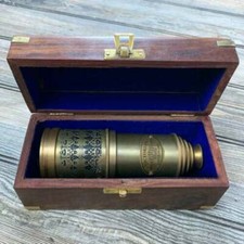 Vintage brass maritime victorian marine telescope 20" spyglass with wooden box..