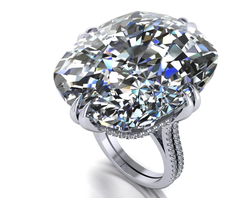 100ct Cocktail Party Ring 925 Sterling Silver Beautiful White Cushion Shape Gift - Image 2 of 4