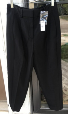 Express 4S 4 Short Ankle High Rise Pleated Tapered Black Dress Pants $80 New 08