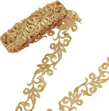 about 4.37 Yards(4M) Gold Embroidery Polyester Ribbons, 1.38" Wide Metallic Lace