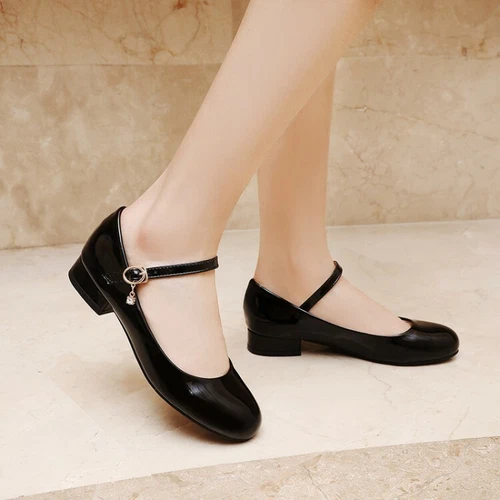 Womens Mary Janes Shoes Patent Leather Sweet Ankle Buckle Round Toe Casual Pump - Picture 3 of 15