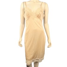 Vintage Full Dress Slip Women Size Medium Cream Lace Trim Adjustable Straps