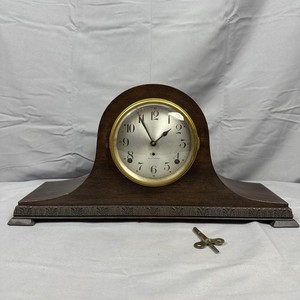 Vintage Seth Thomas Brown Wood Tambour Mantel Clock Brass Mechanical Wind Up USA