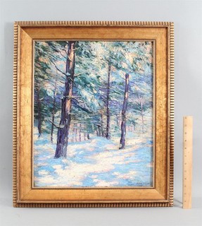Antique MICHEL JACOBS American Impressionist Winter Snow Landscape Oil Painting