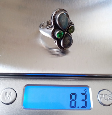 8.3 g  925 Sterling Silver Special 2 Peridot Cut Stone + 2 Lg Color Chng Stones