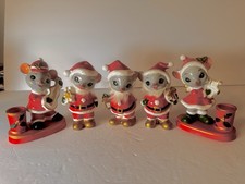 Vintage Santa Mice Anthropomorphic Big Eyes Fur Beards Kitschy Cute Lot Of 5