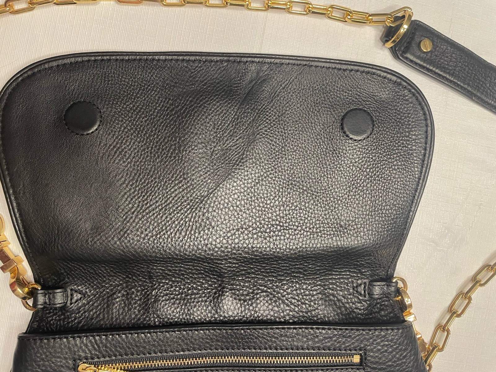 Tory Burch Amanda Logo Crossbody Pebbled Leather Clutch Black Gold Chain Link thumbnail 6