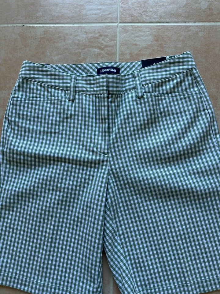 NEW-Lands' End Mujer Pantalón Corto Estampado Gingham en Verde/Blanco, Talla 6 Foto 4 de 4