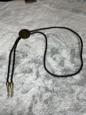 Vintage Style Aztec Calendar Bolo Tie - Gold Tone Medallion - Flip Clip Back